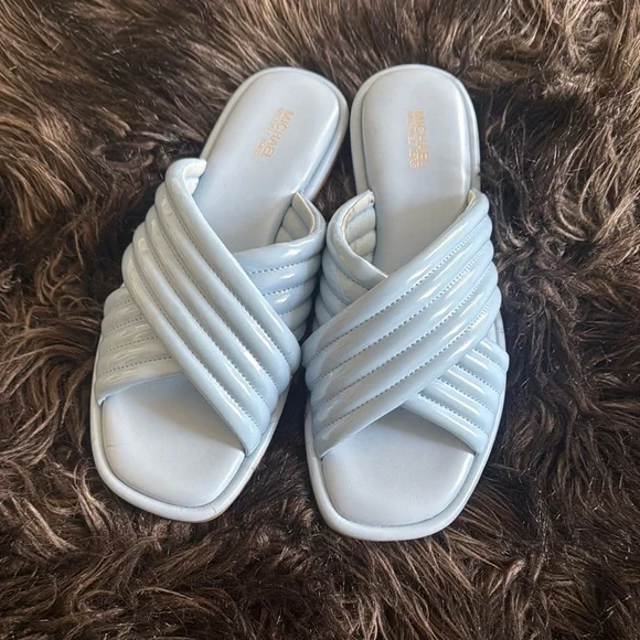 Michael Kors Shoes Michael Kors Sky Blue Quilted Slide Sandals - Main Image